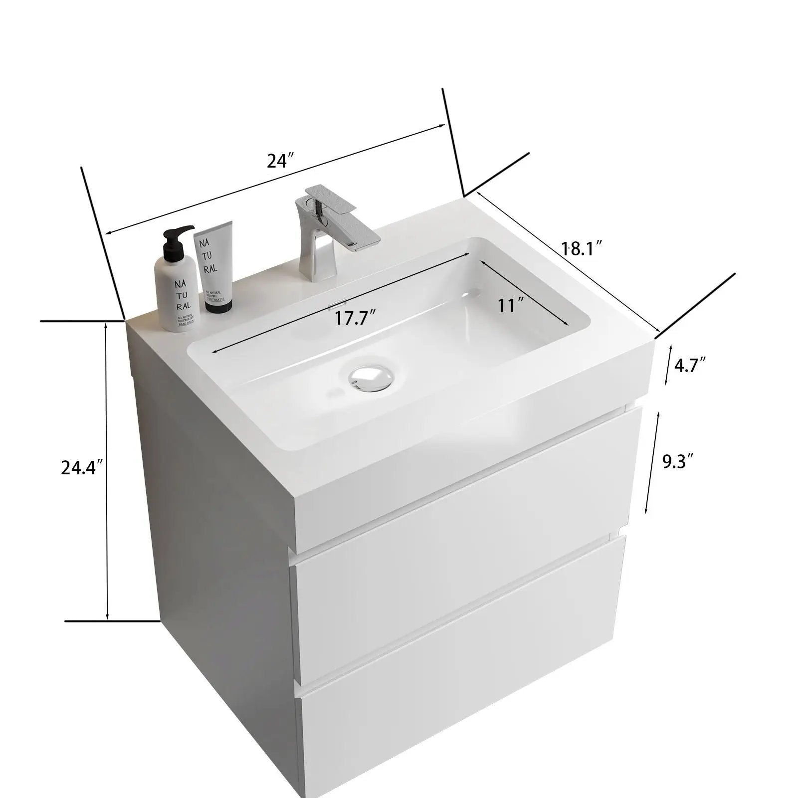 Alice - Bathroom Vanity With Large Storage, Sink, Wall Mounted by Unique Piece Furniture