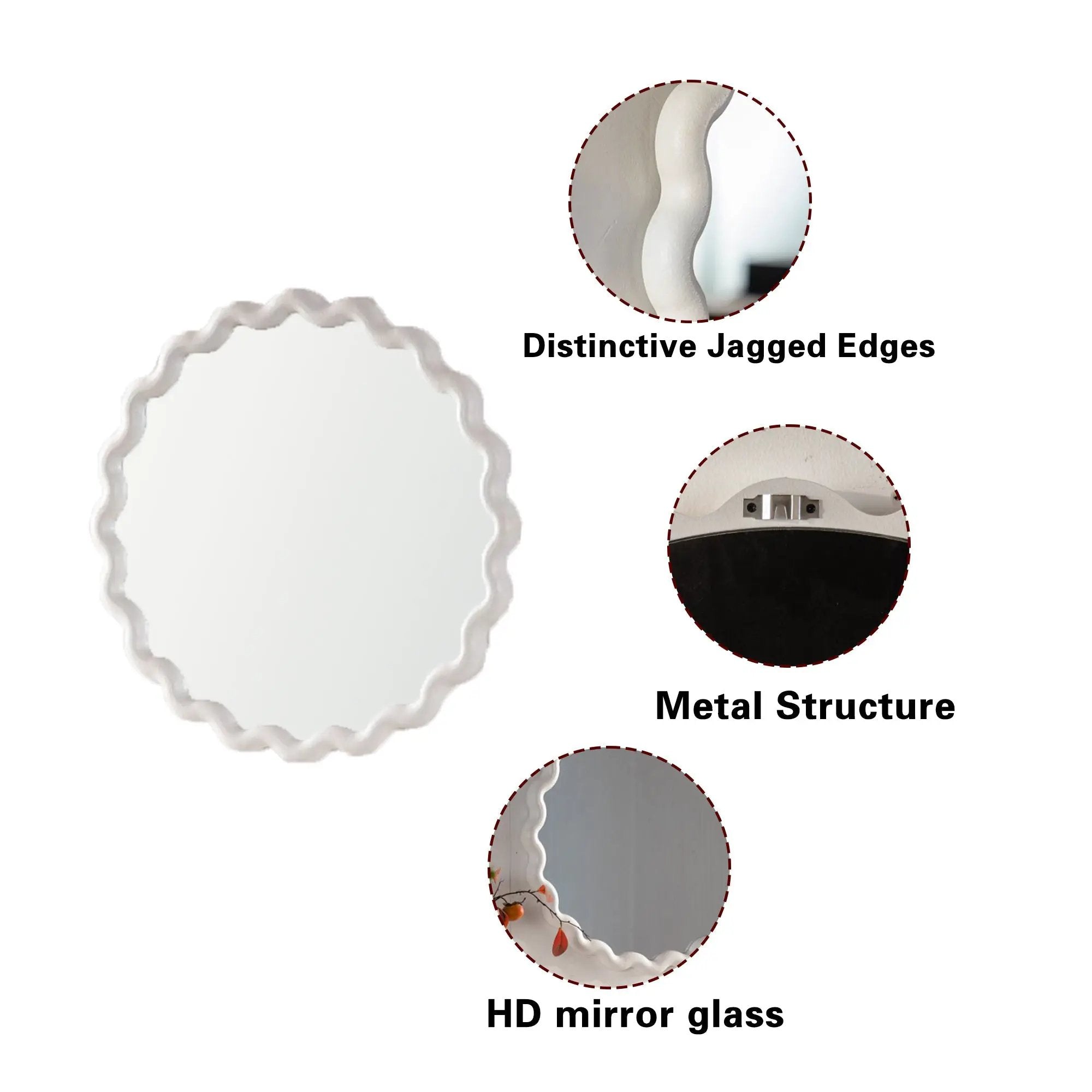 White Scalloped Round Wall Mirror by HouseOfZazla