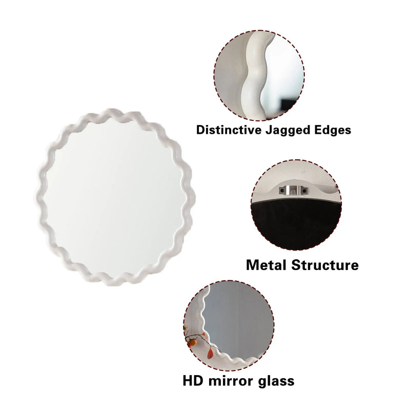 White Scalloped Round Wall Mirror by HouseOfZazla