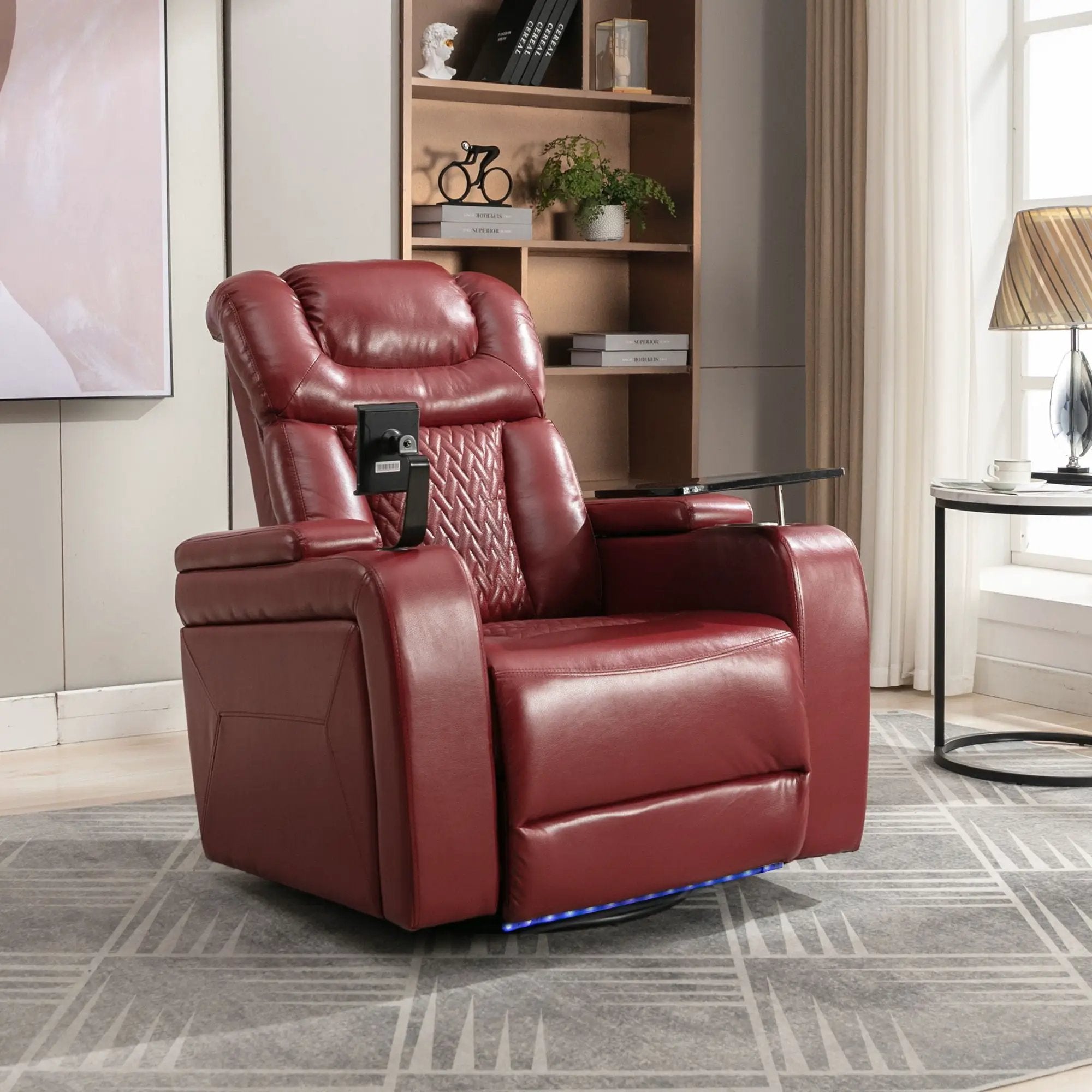 270 Degree Swivel Power Recliner With Tray Table, Phone Holder, Cup Holder, USB Port by HouseOfZazla