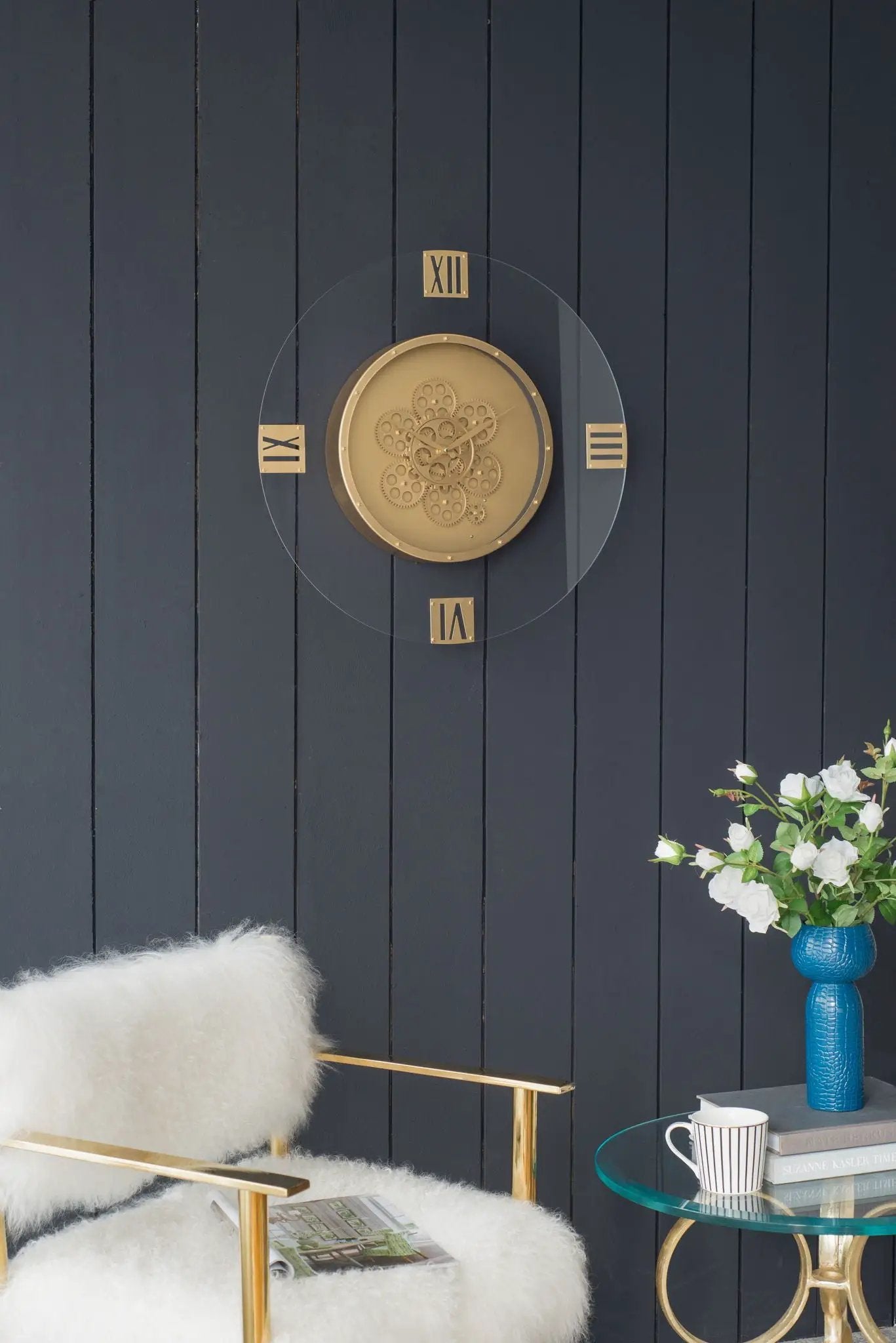 Round Moving Gear Roman Numeral Clock - Multicolor by Unique Piece Furniture