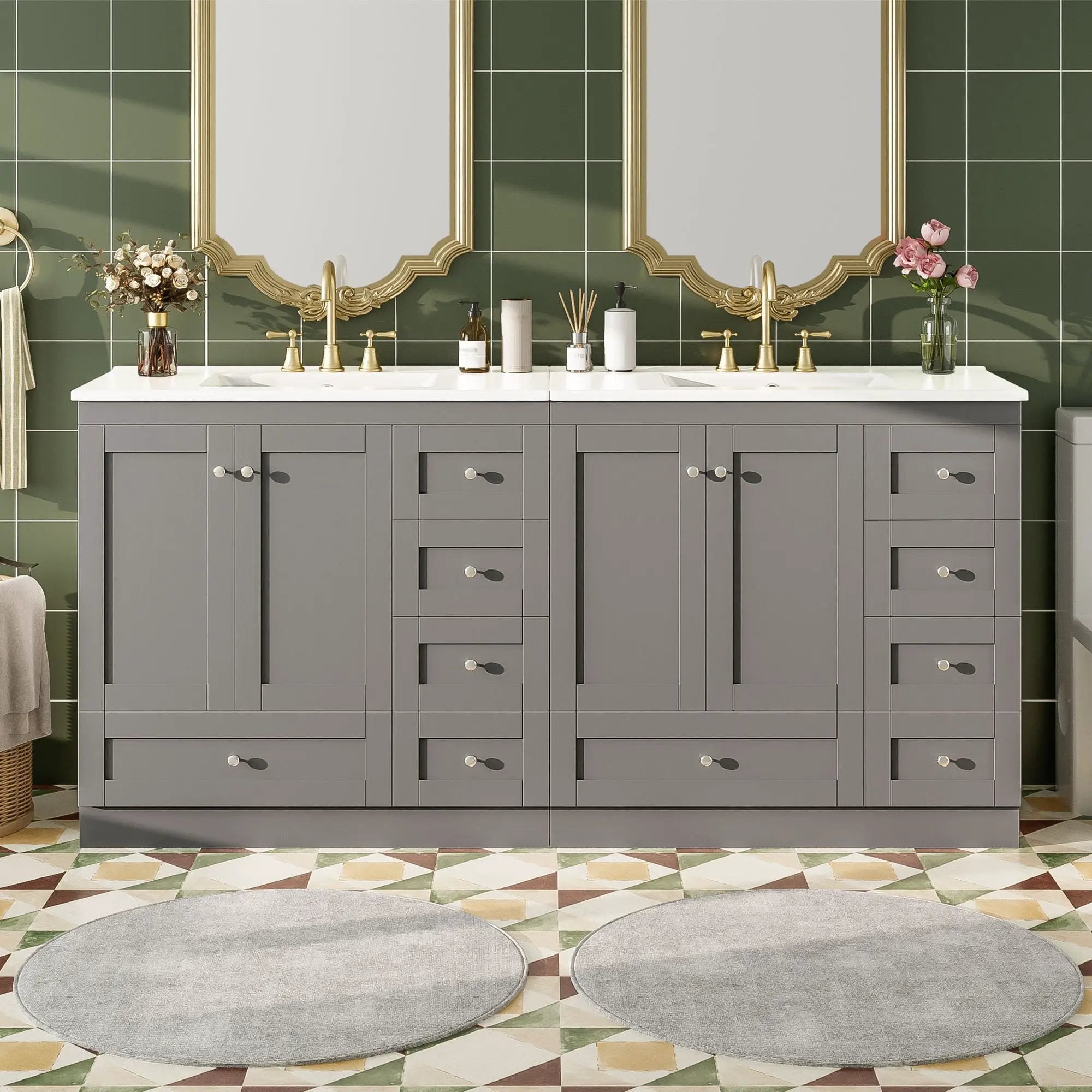 Shaker Free Standing Bathroom Vanity Cabinet & Sink, Soft Close Drawers, Soft Close Doors