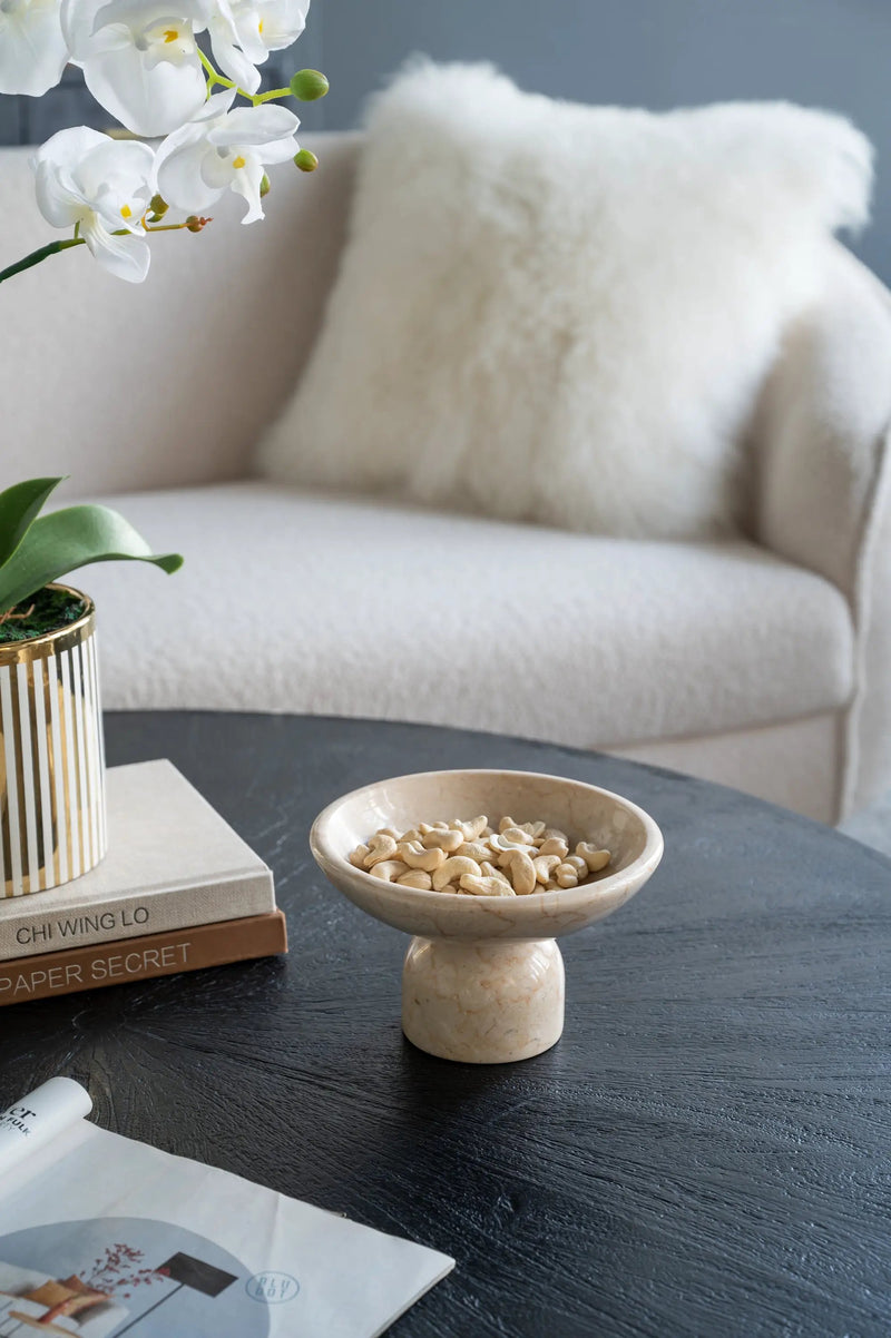 7x7x4" Round Marble Pedestal Fruit Bowl by HouseOfZazla