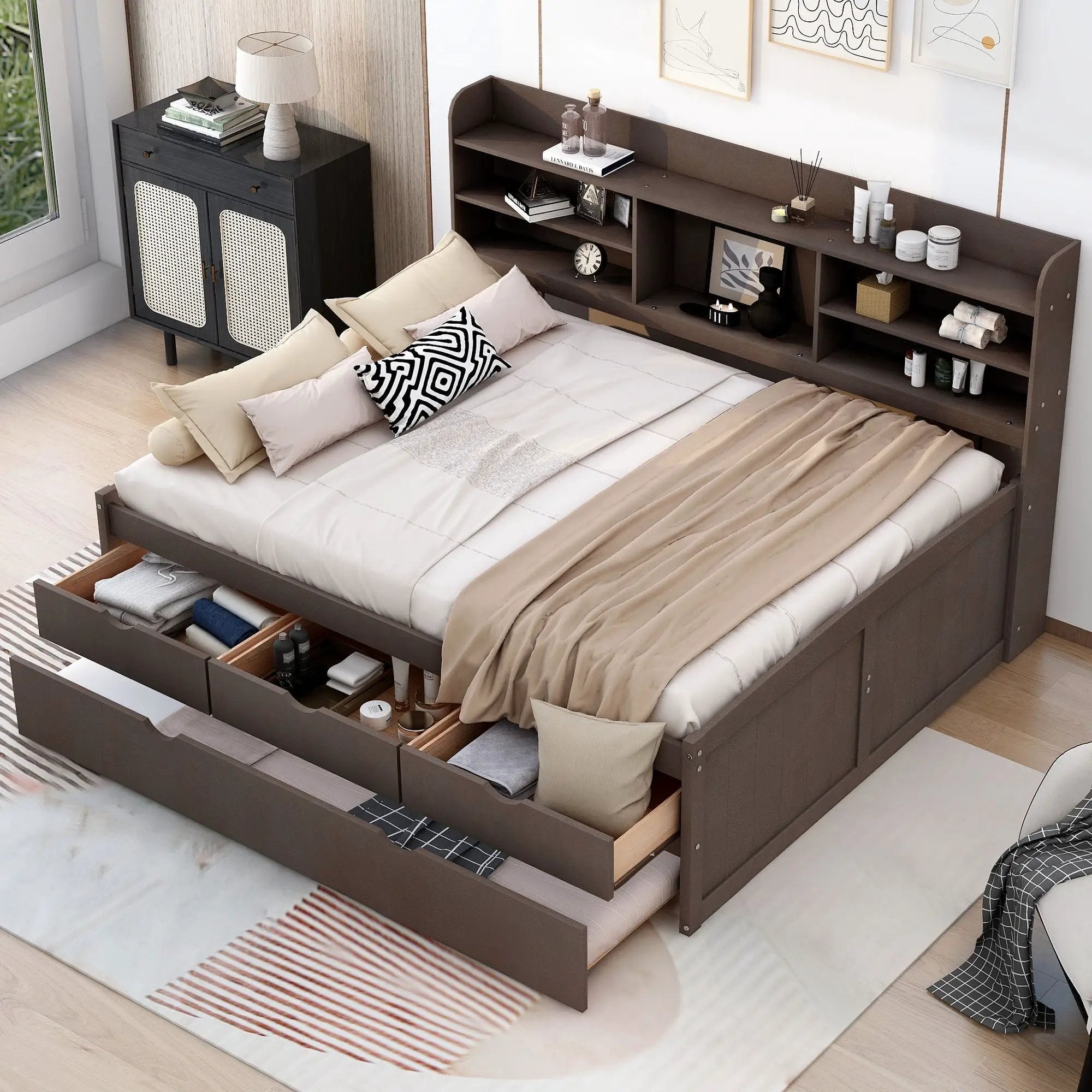 Captain Bed With Built In Bookshelves, 3 Storage Drawers, And Trundle by HouseOfZazla