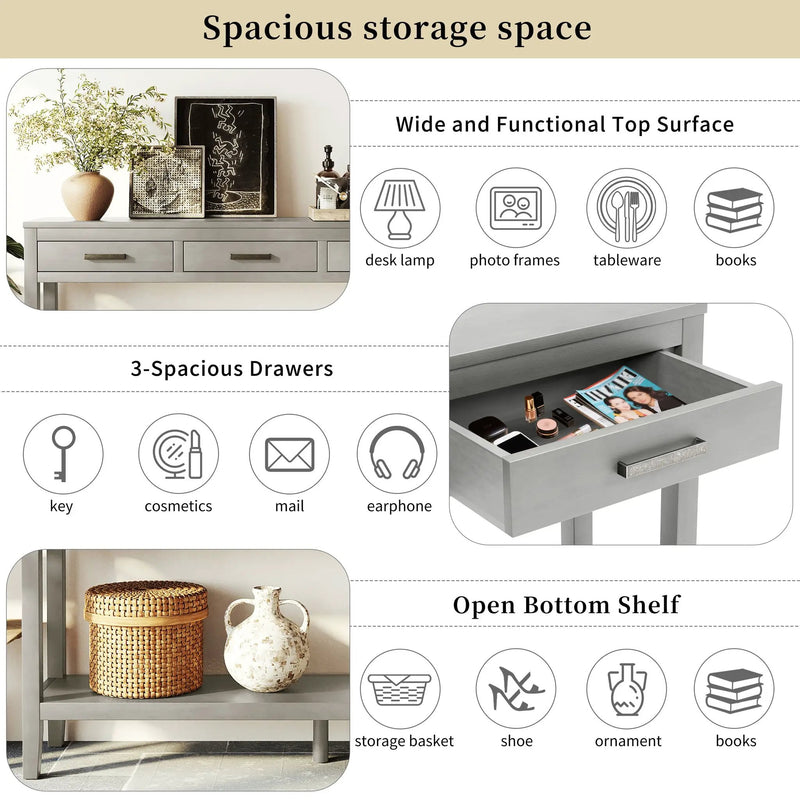 U_STYLE 59.1'' Farmhouse Entryway Table with 3 Drawers by HouseOfZazla