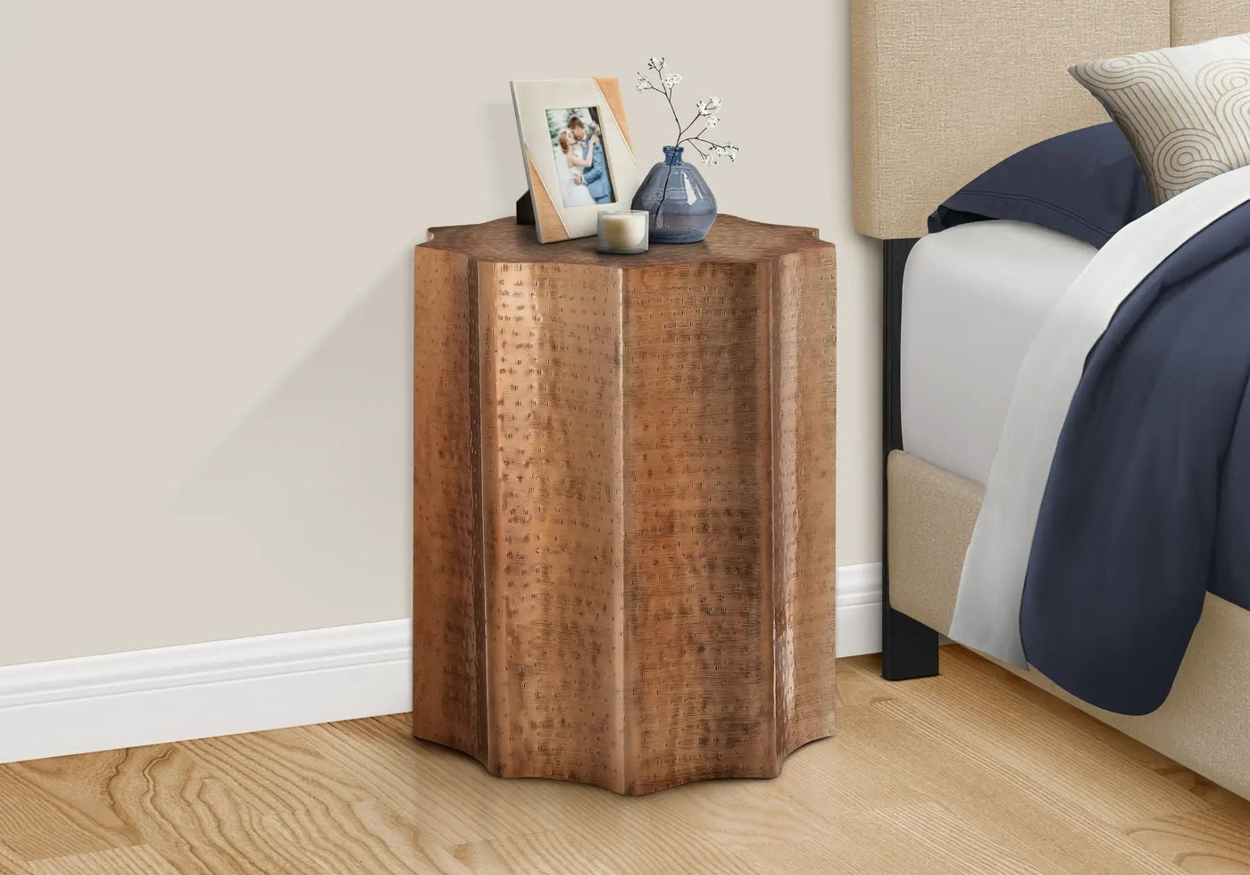 Drum Accent Side Table, Stylish Scalloped Design by HouseOfZazla