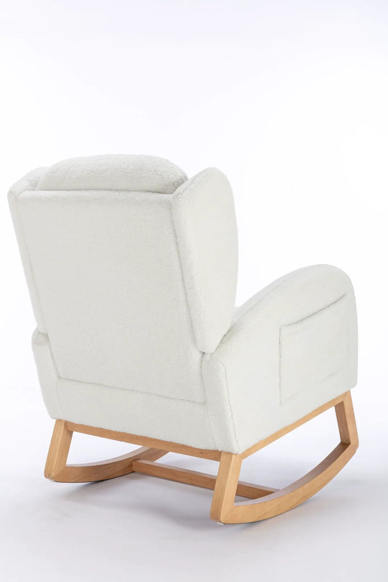 Teddy Fabric Rocking Chair With Packet Wood Legs - Ivory by HouseOfZazla