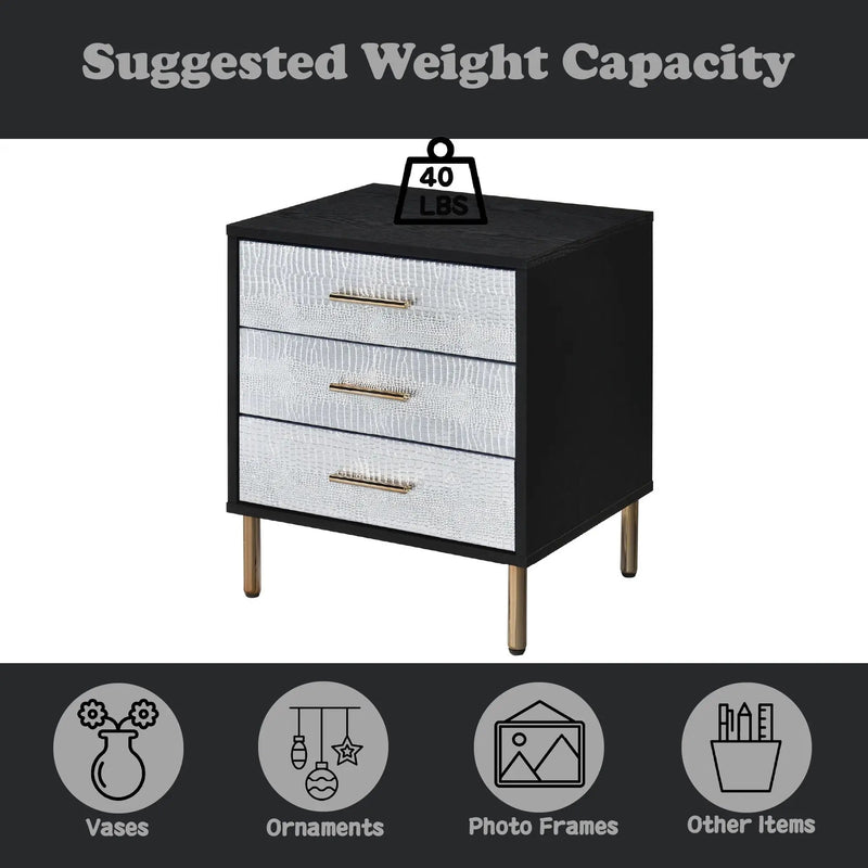 Myles - Nightstand - Black / Gold / Silver by Unique Piece Furniture