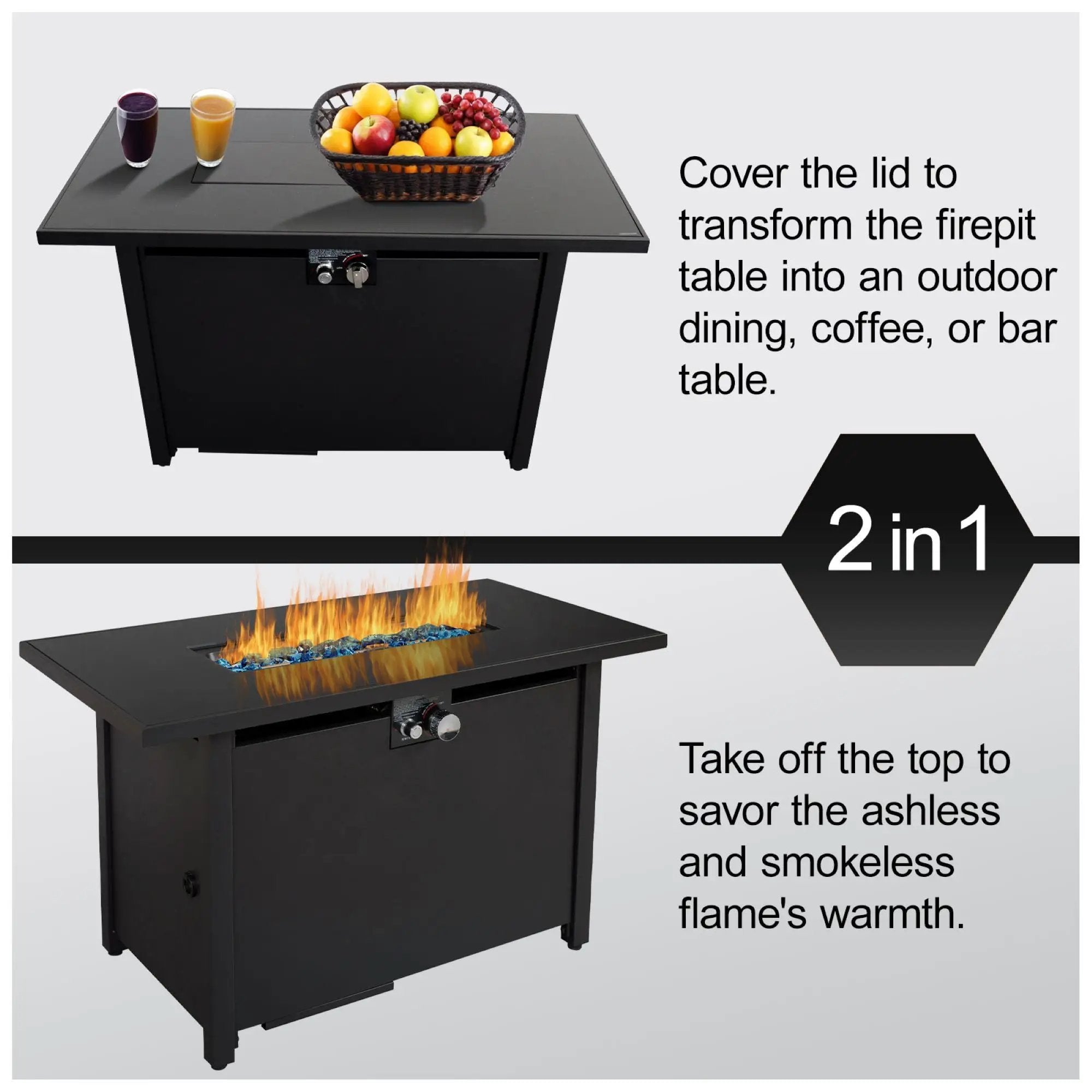 Outdoor Fire Pit Table With Lid - Black - Steel by Unique Piece Furniture
