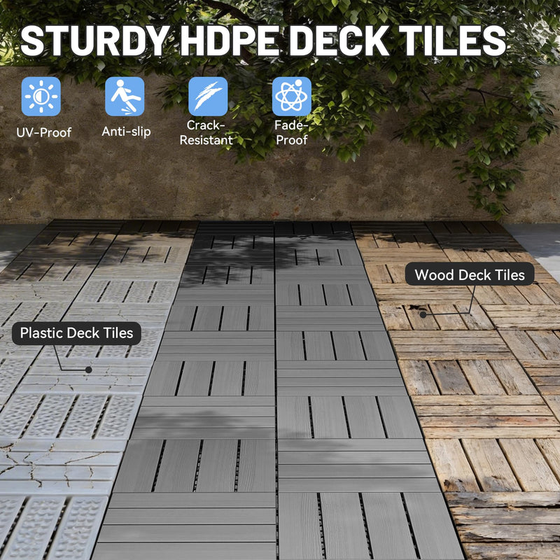 44 Pcs Interlocking Deck Tiles, 12" x 12" HDPE Outdoor Flooring by HouseOfZazla