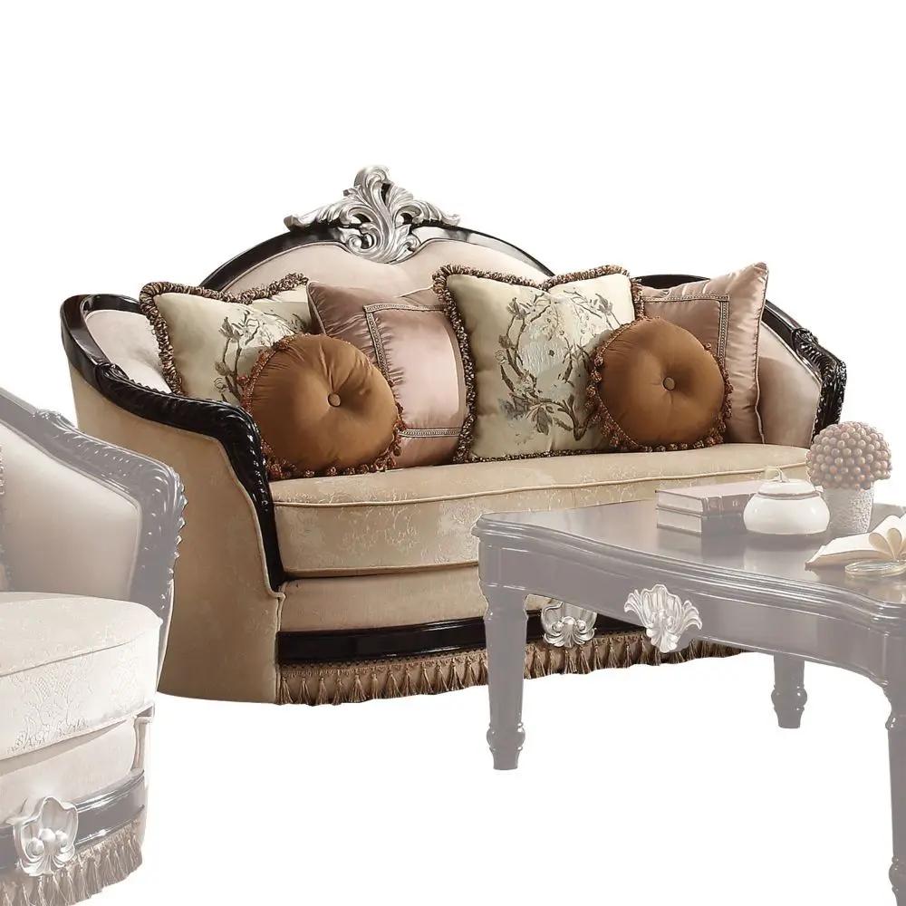 Ernestine - Loveseat With 6 Pillows - Tan Fabric & Black by Unique Piece Furniture