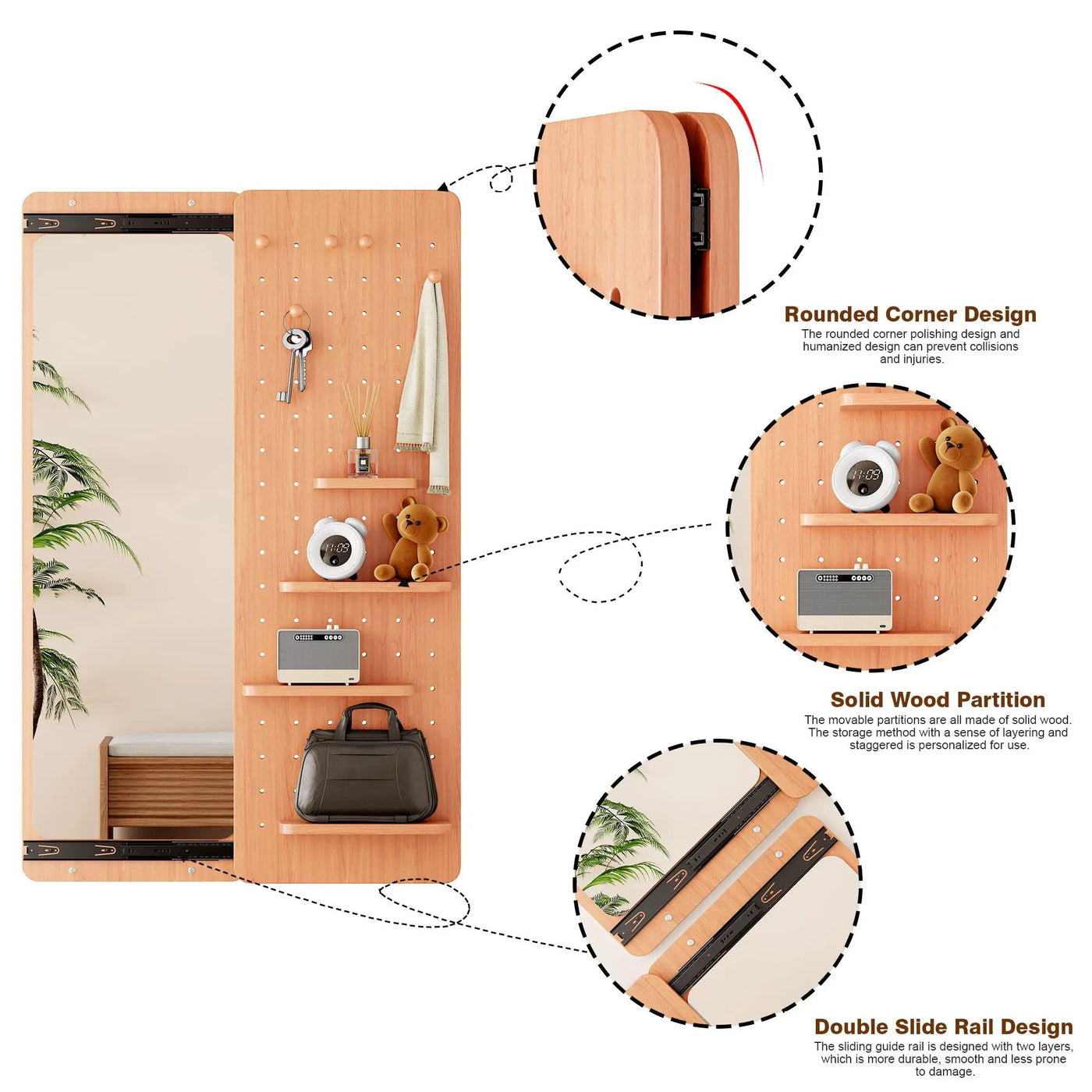 Wall Mounted Full Length Mirror With Shelf And Hook by HouseOfZazla