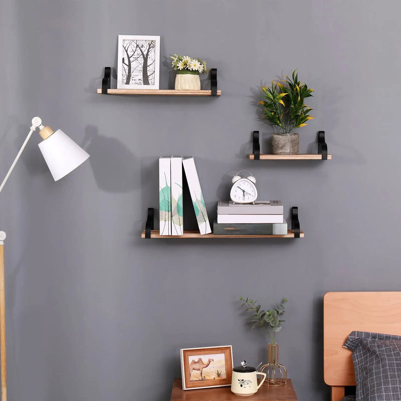Floating Shelves, Long Wall Shelves (Set of 3), Wall Mounted Shelves & Brackets For Bedroom - Natural Wood by Unique Piece Furniture