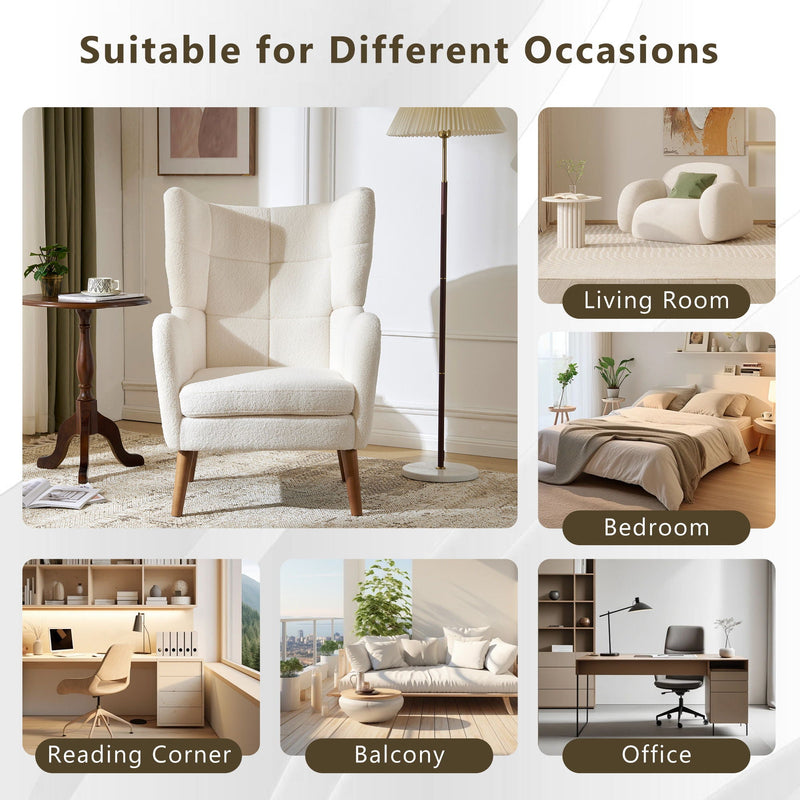 Accent Chair With Birch Wood Legs - White by HouseOfZazla