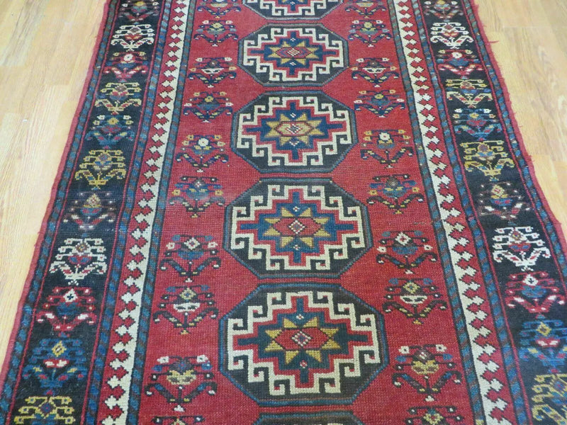 3' 3" X 10' Hand-Knotted Antique Handmade Caucasian Kazak Wool Runner Rug by Jewel Rugs