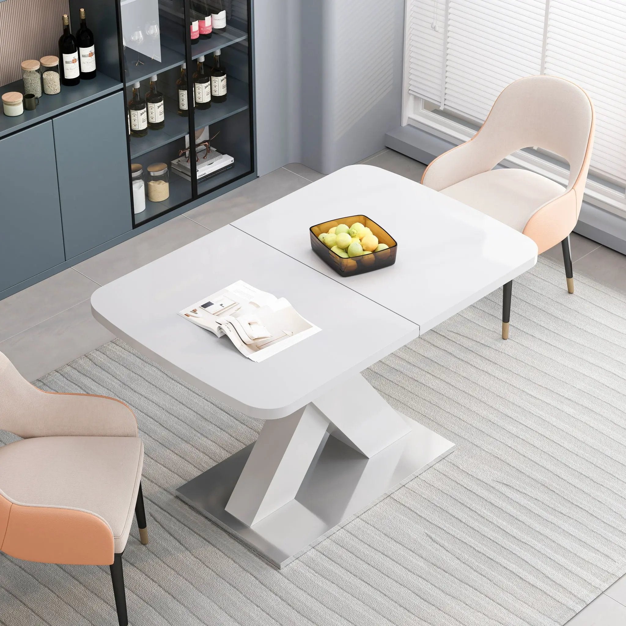 Rectangle Dining Table, Stretchable, X Shape Legs - White by Unique Piece Furniture