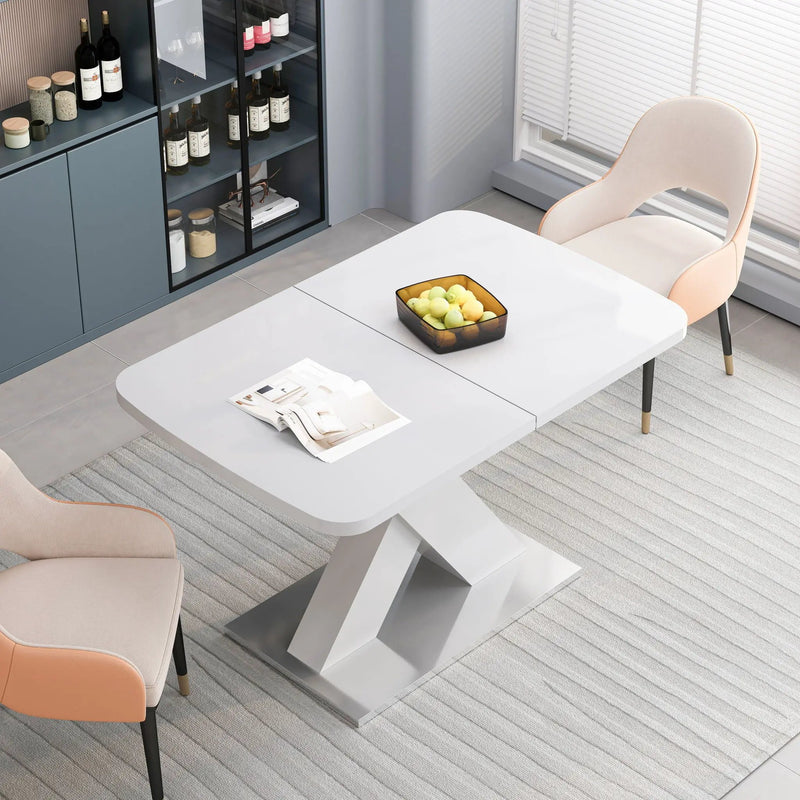 Rectangle Dining Table, Stretchable, X Shape Legs - White by Unique Piece Furniture