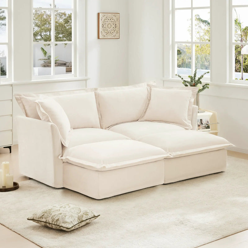 Slipcovered Sofa 2 Seater Sofa With 2 Ottomans by HouseOfZazla