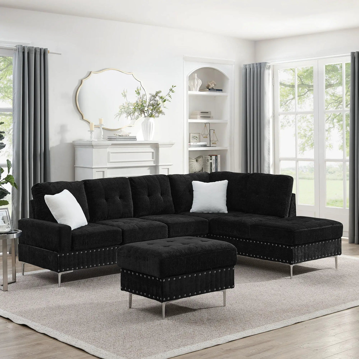 L-Shaped Sectional Sofa With Chaise And Storage Ottoman, Includes 2 Pillows by Unique Piece Furniture