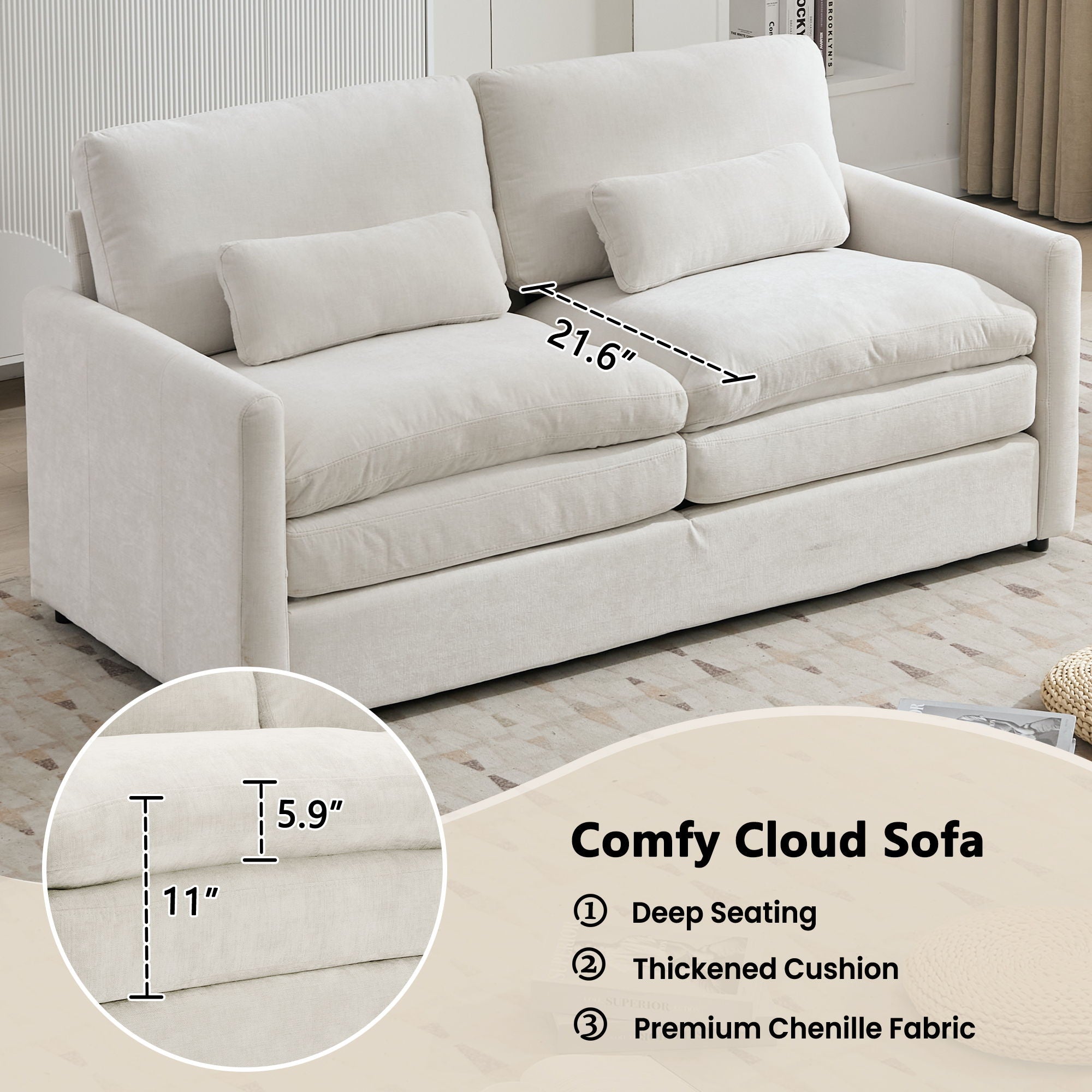 Cozy Upholstered Cushion Loveseat Sofa For Living Room by HouseOfZazla