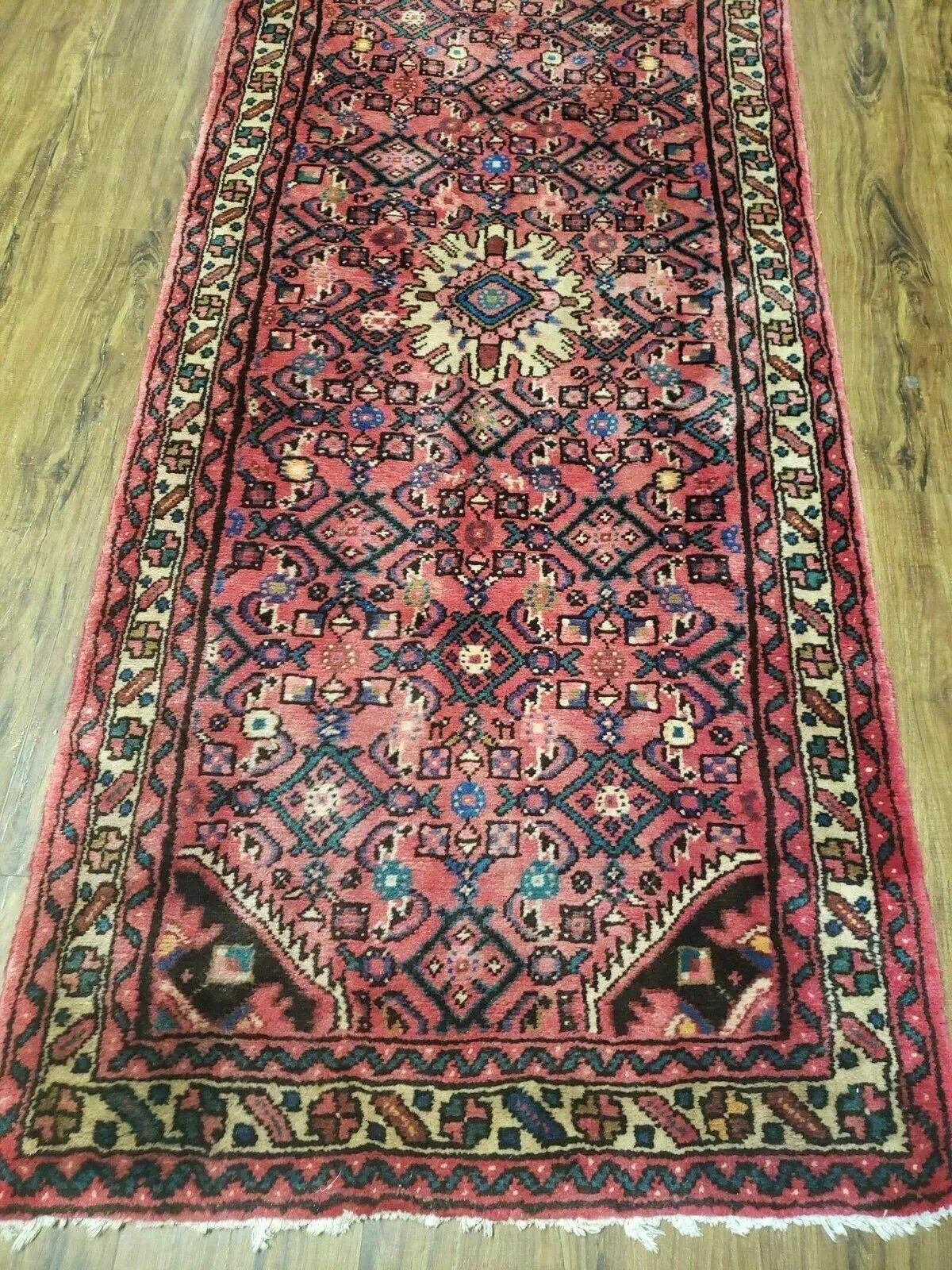 Persian Hamadan Runner Rug 2.8 x 14, Red, Vintage Handmade Wool Runner Rug by Jewel Rugs