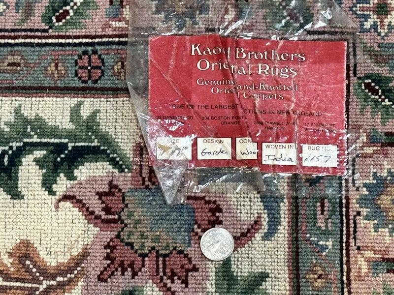 Indo Persian Rug 8x10, Red and Ivory, Floral Allover, Handmade Wool Area Rug by Jewel Rugs
