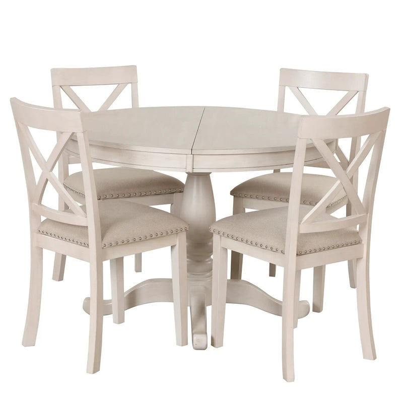 Modern Dining Table Set For 4, Round Table And 4 Kitchen Room Chairs, 5 Piece Kitchen Table Set For Dining Room, Dinette, Breakfast Nook by HouseOfZazla
