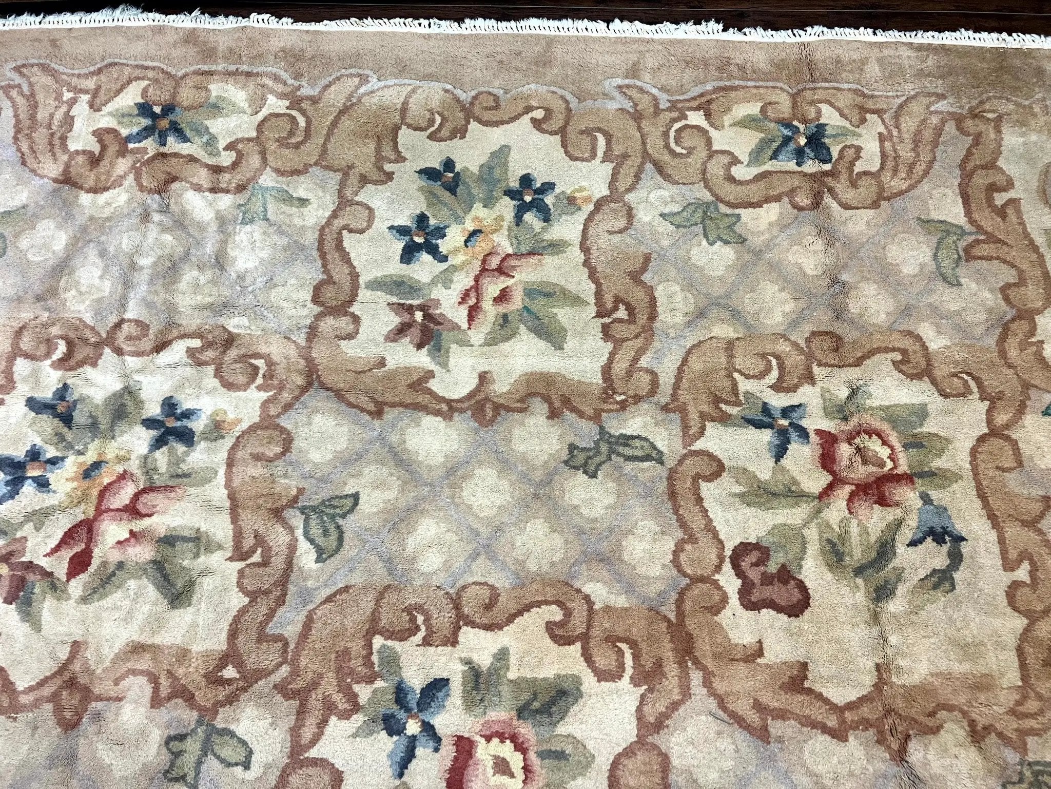 Indo Chinese Aubusson Wool Rug 11x16, Palace Sized Carpet, Oversized Handmade Vintage Rug, European Design by Jewel Rugs