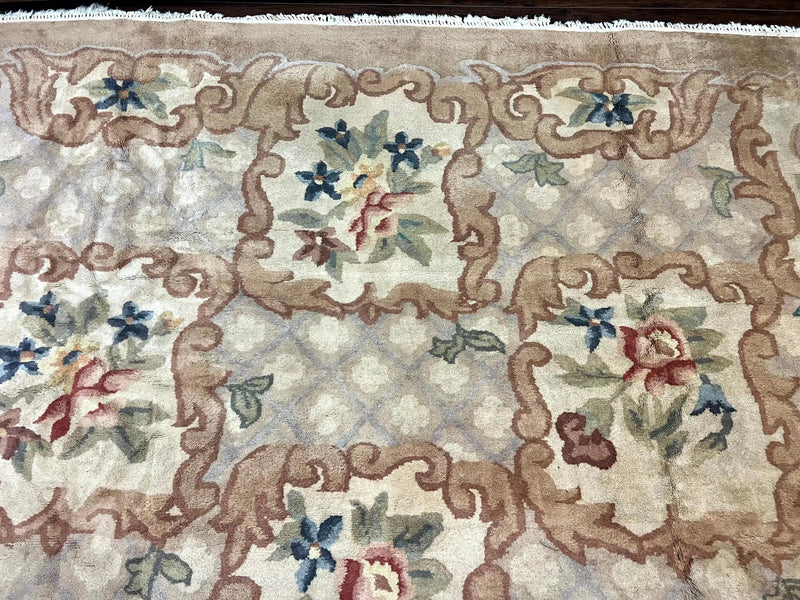 Indo Chinese Aubusson Wool Rug 11x16, Palace Sized Carpet, Oversized Handmade Vintage Rug, European Design by Jewel Rugs