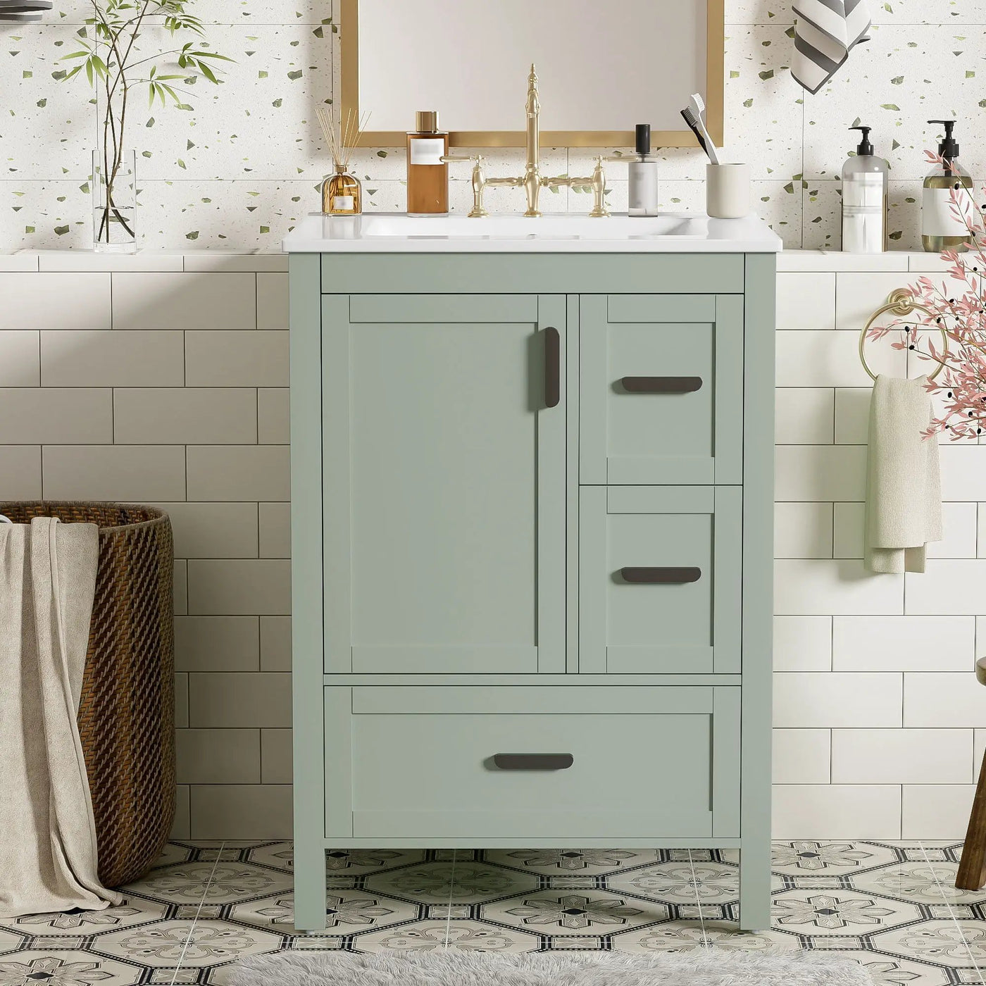 Bathroom Vanity With Sink, Soft-Close Doors, Double-Layer Shelf And 3 Drawers by Unique Piece Furniture