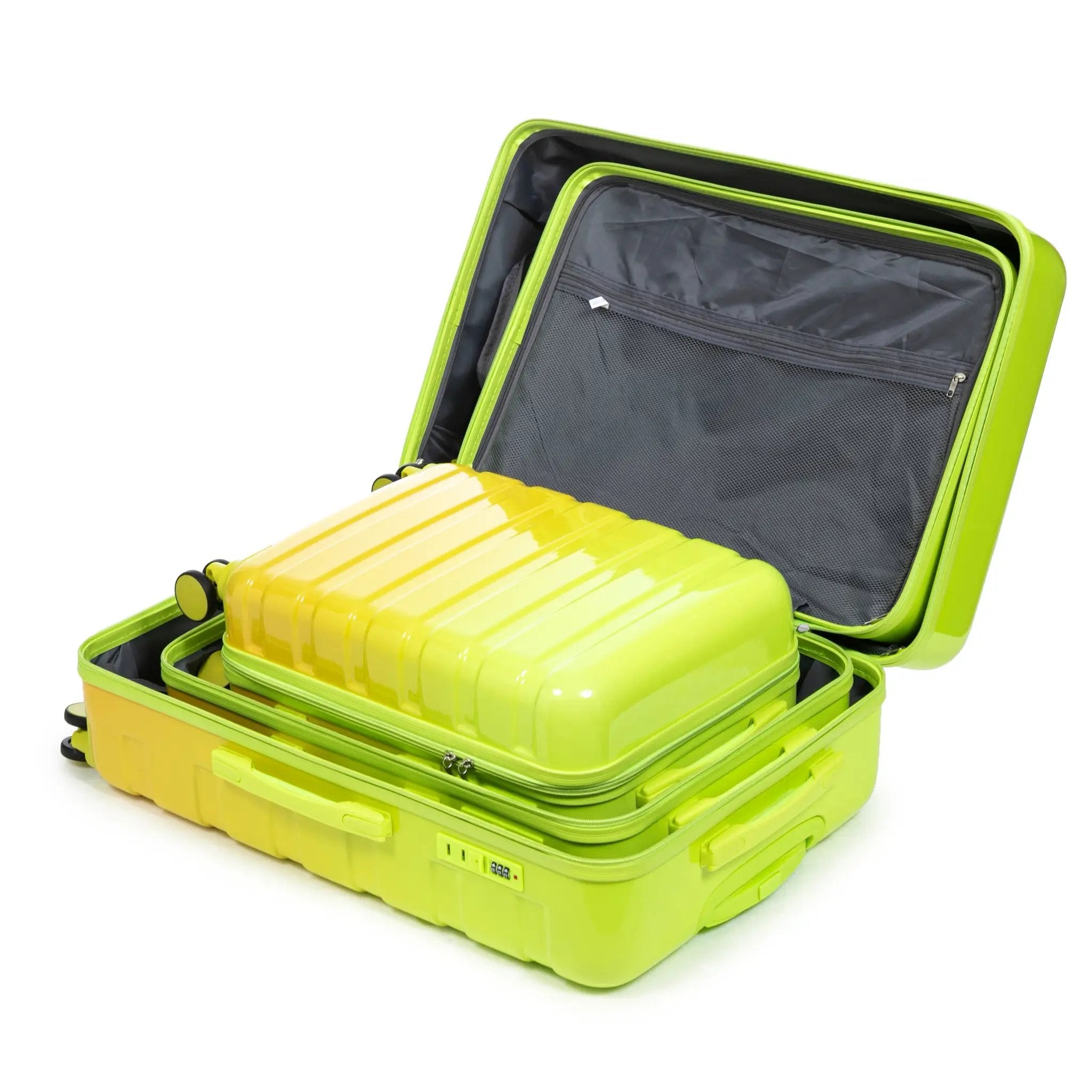 20'/24'/28' 3-Piece PC Spinner Wheel Luggage Set (Yellow+Green) by HouseOfZazla