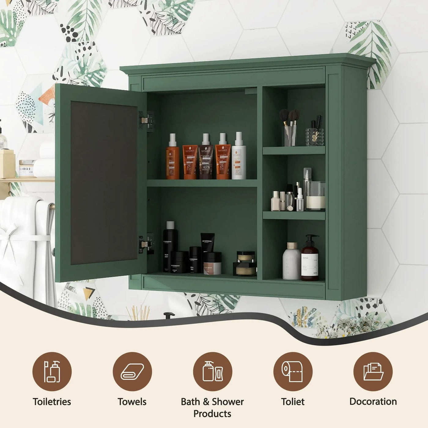 Wall Mounted Medicine Cabinet With Mirror And 3 Open Shelves by Unique Piece Furniture