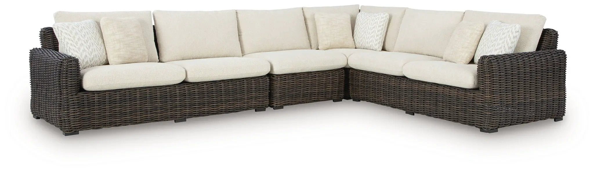 Kimora - 7 Pc. - 4-Piece Outdoor Sectional, Swivel Glider Lounge, Cocktail Table, End Table - Beige / Dark Brown by Unique Piece Furniture