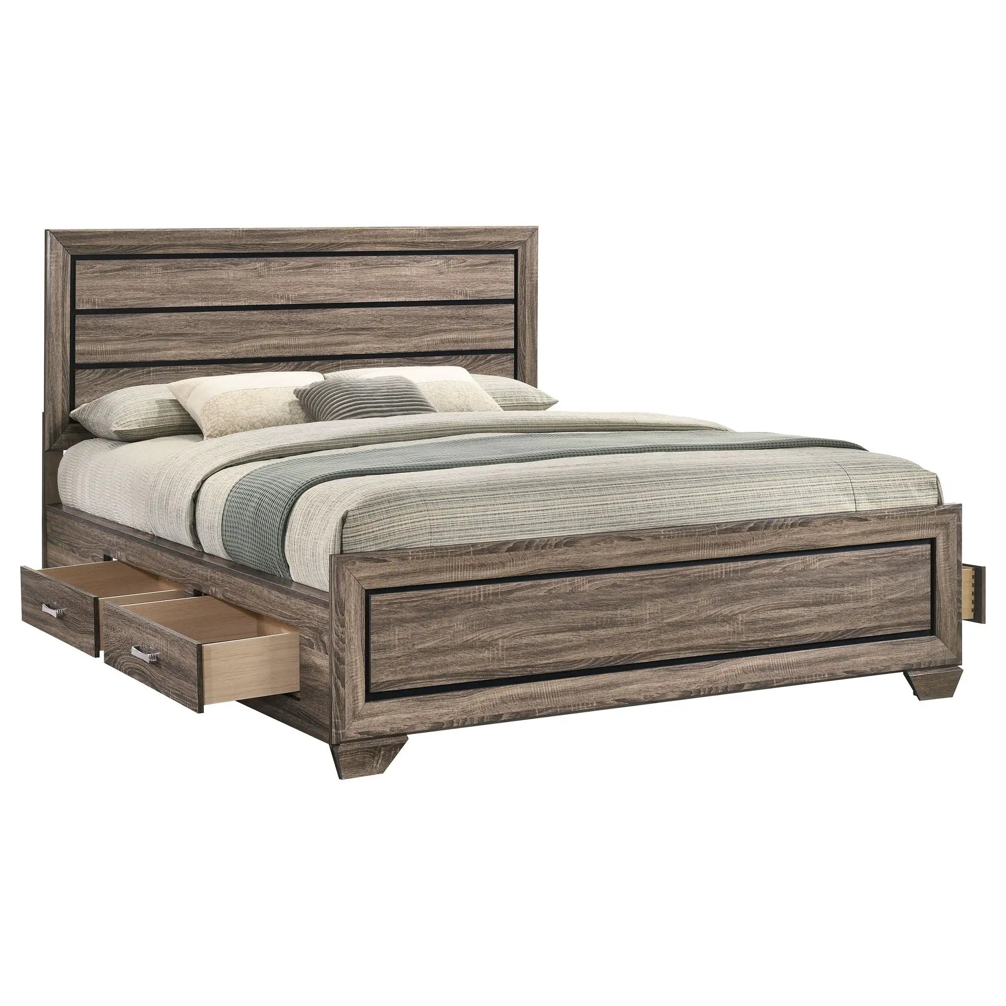 Kauffman Wood California King Storage Panel Bed Washed Taupe by Unique Piece Furniture