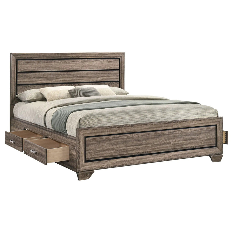Kauffman Wood California King Storage Panel Bed Washed Taupe by Unique Piece Furniture