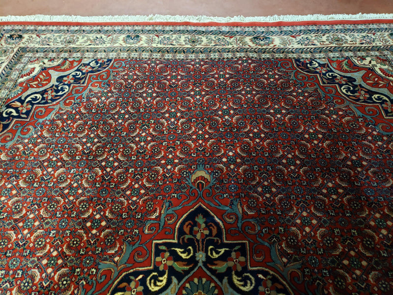 Indian Rug 9x12 Red Indo Bidjar Rug 9x12 Vintage Rug Allover Pattern Medallion Rug Wool Rug Nice Persian Design by Jewel Rugs