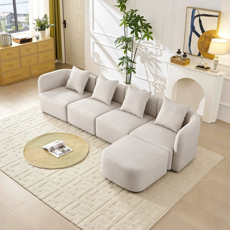 L-Shaped Modular Sectional Sofa With Ottoman, Living Room Furniture Set - Beige by HouseOfZazla