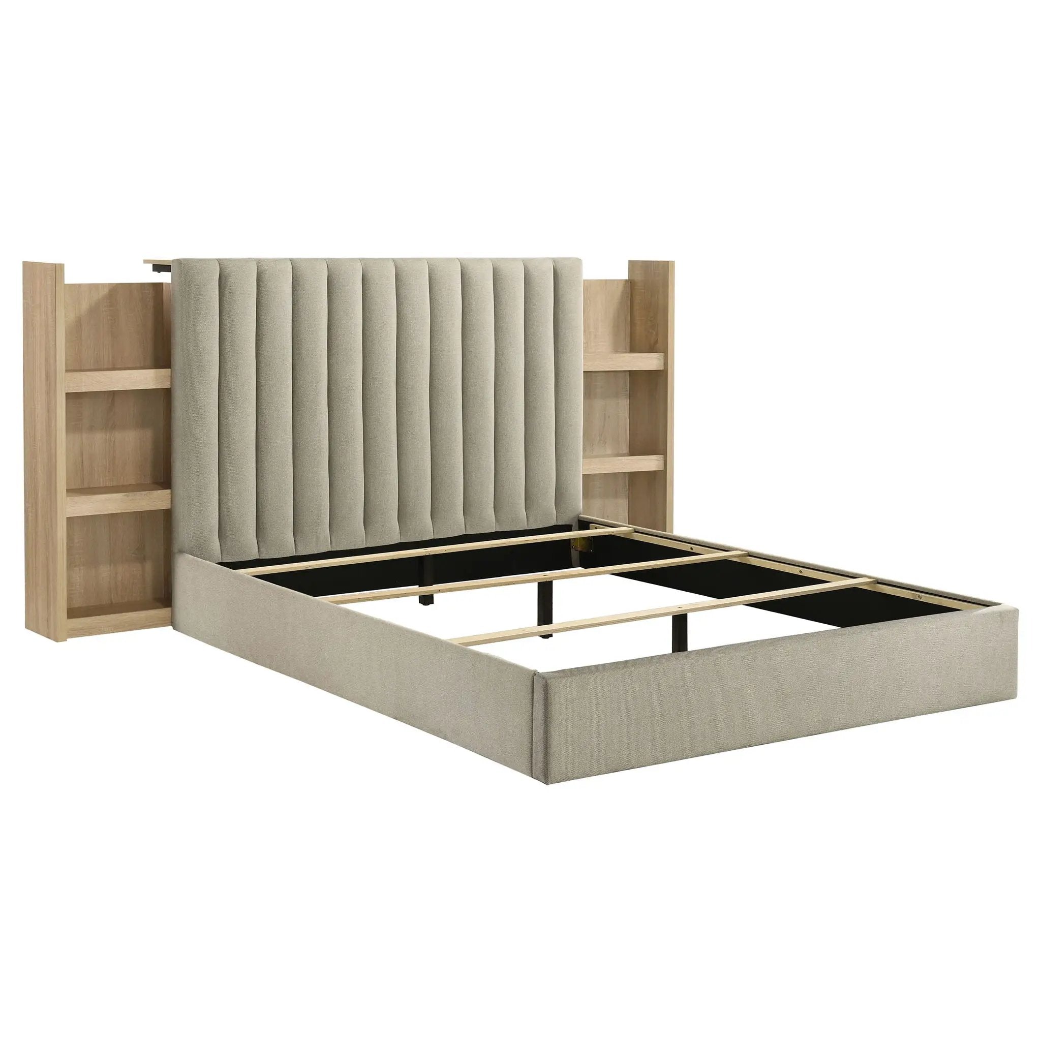Arielle Queen Bookcase Panel Storage Bed Light Oak by Unique Piece Furniture