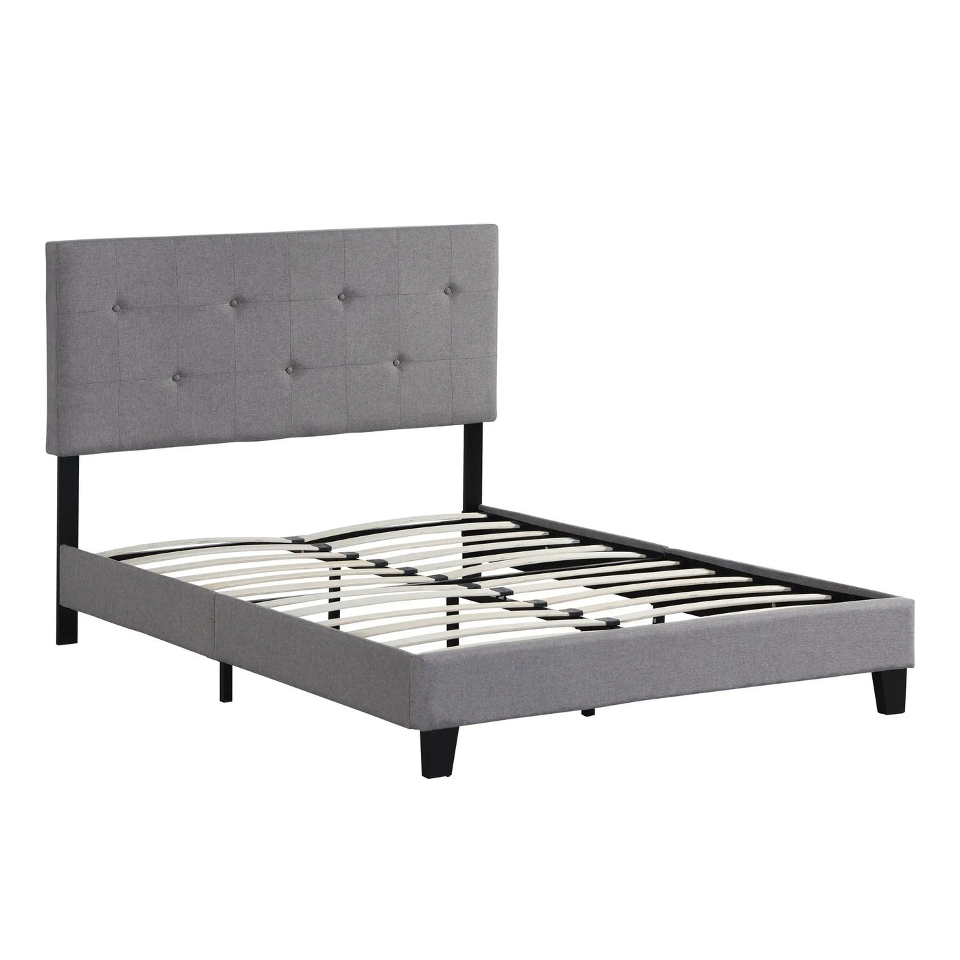 Modern Upholstered Platform Bed Frame With Button Tufted Headboard And Wood Slat Support by Unique Piece Furniture