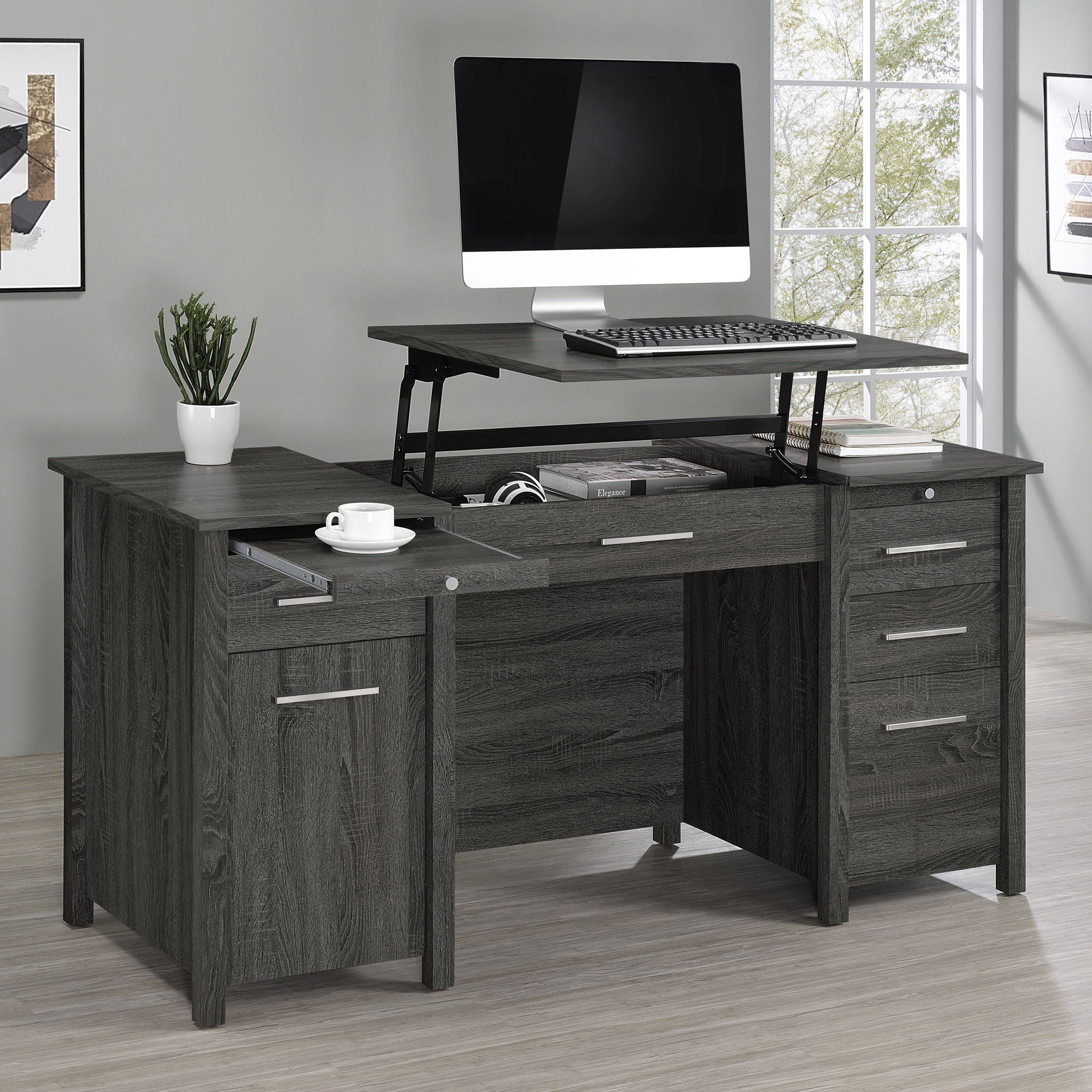 Rayna - 4 Drawer Office Desk With Lift-Top by HouseOfZazla