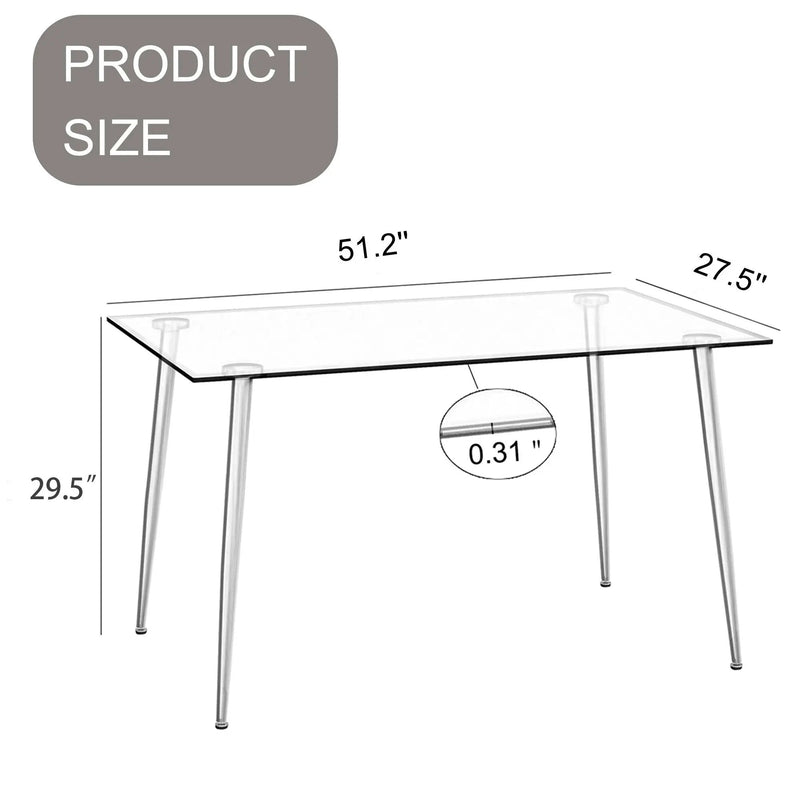 Modern Minimalist Rectangular Glass Dining Table With Tempered Glass Top Metal Legs, For 4 - 6 - Transparent by HouseOfZazla