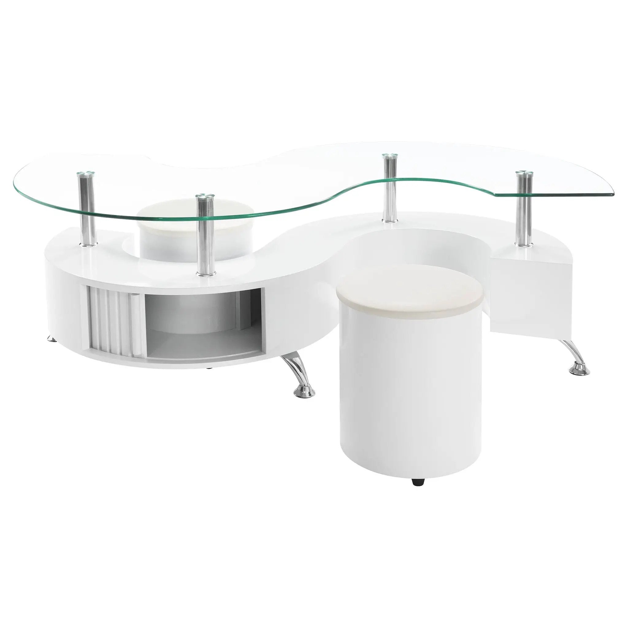 Buckley 3-piece Coffee Table and Stools Set White High Gloss by Unique Piece Furniture
