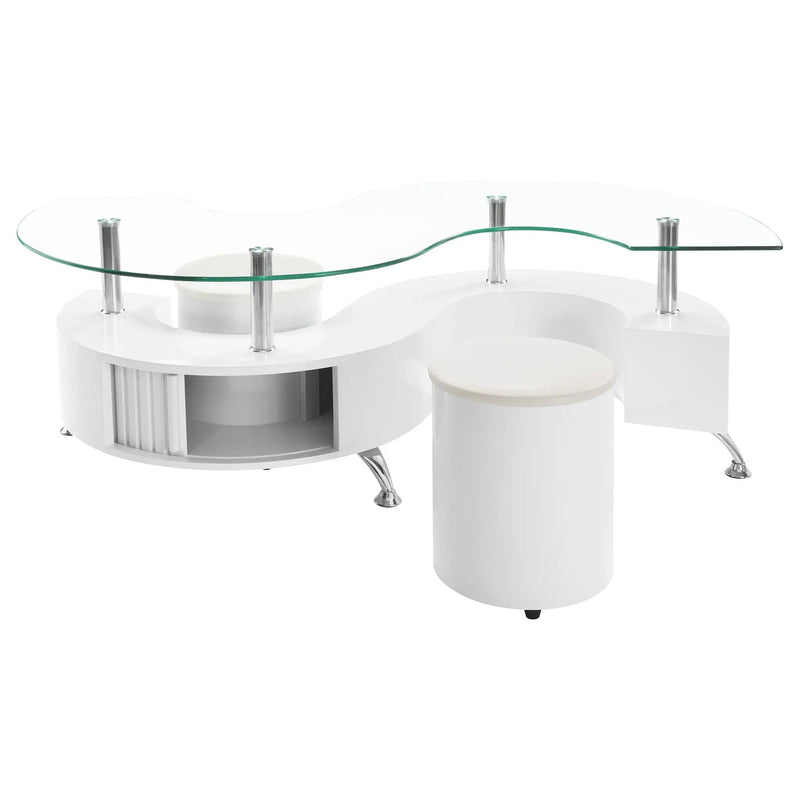 Buckley 3-piece Coffee Table and Stools Set White High Gloss by Unique Piece Furniture