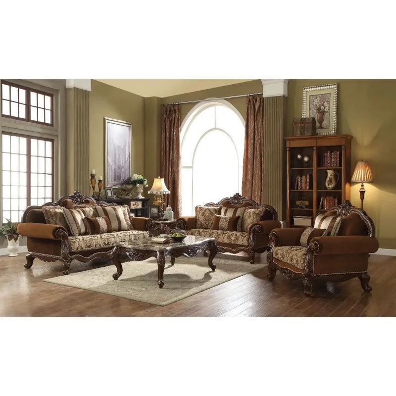 Jardena - Sofa With 6 Pillows (Same Lv01591) - Pattern Fabric & Cherry Oak by Unique Piece Furniture