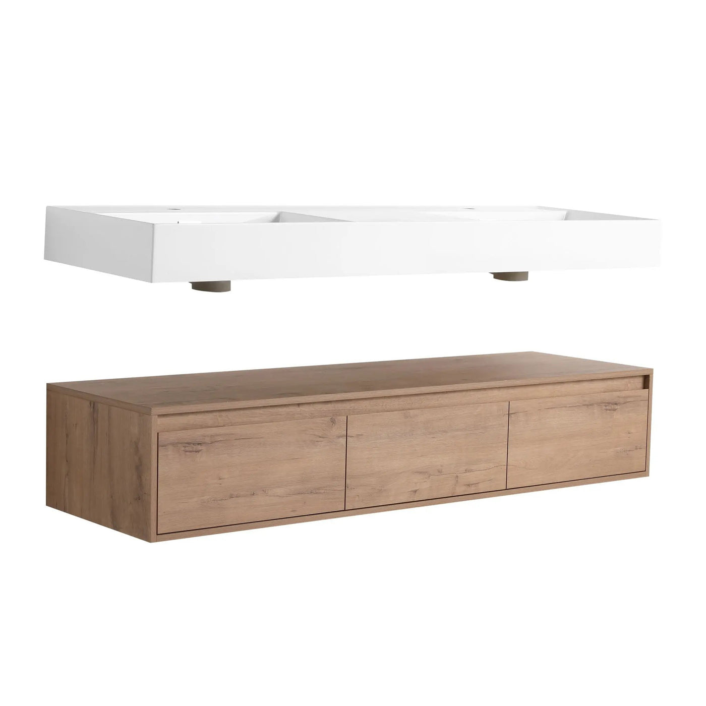 Contemporary Wall Mounted Bathroom Vanity With Dual Resin Sink And Soft Close Drawer by Unique Piece Furniture
