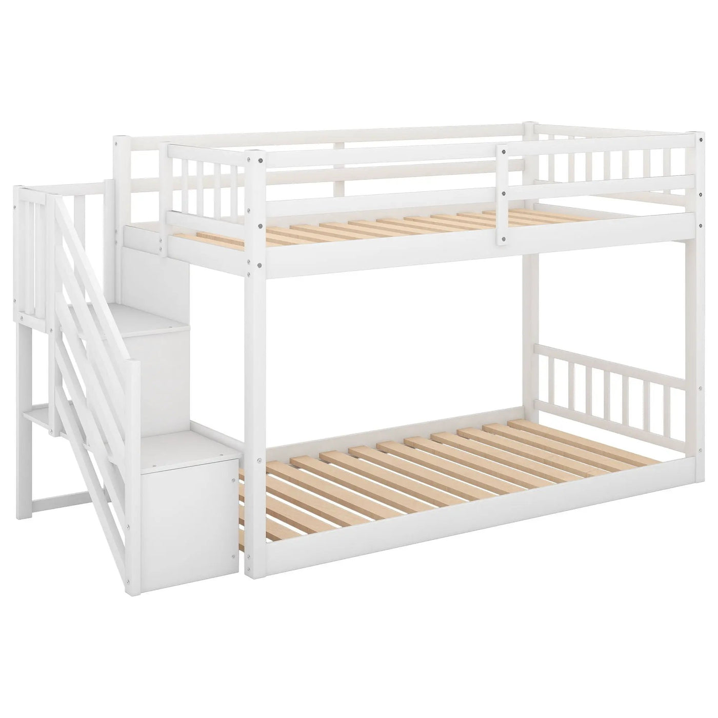 Norset - Twin Over Twin Floor Bunk Bed, Ladder With Storage by Unique Piece Furniture
