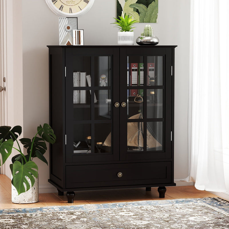 Minimalist Buffet Cabinet With Double Glass Doors And Drawer by HouseOfZazla