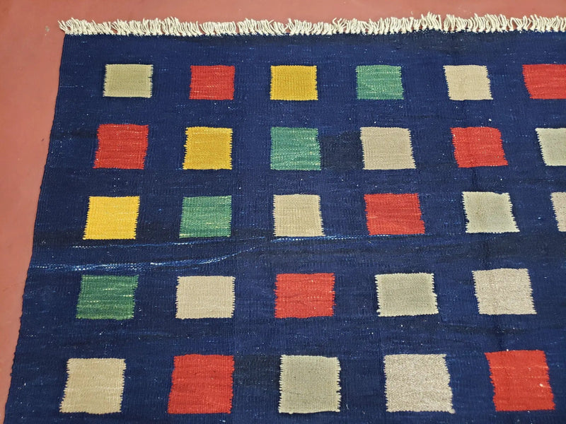 Turkish Kilim Rug 5x7 - 6x8, Checkerboard Kilim Carpet, Area Rug, New Playroom Rug, Colorful Multicolor Rug for Nursery Room, Dark Blue Red by Jewel Rugs