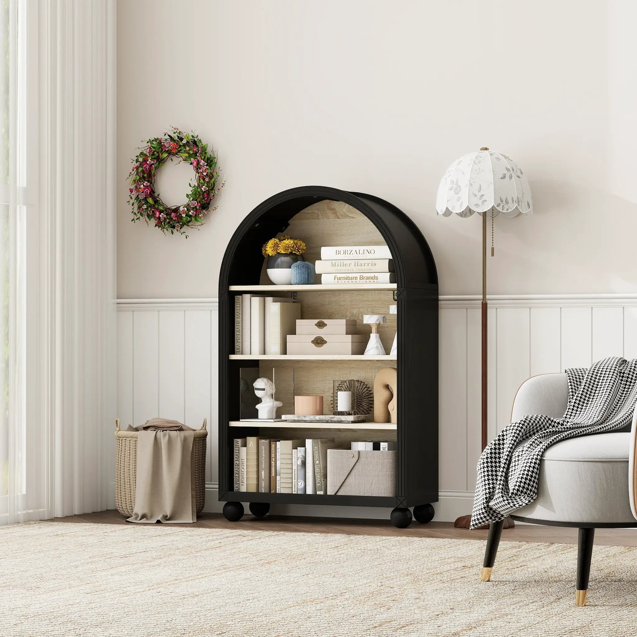 Arched 4-Tier Storage Cabinet with Carved Edges by HouseOfZazla