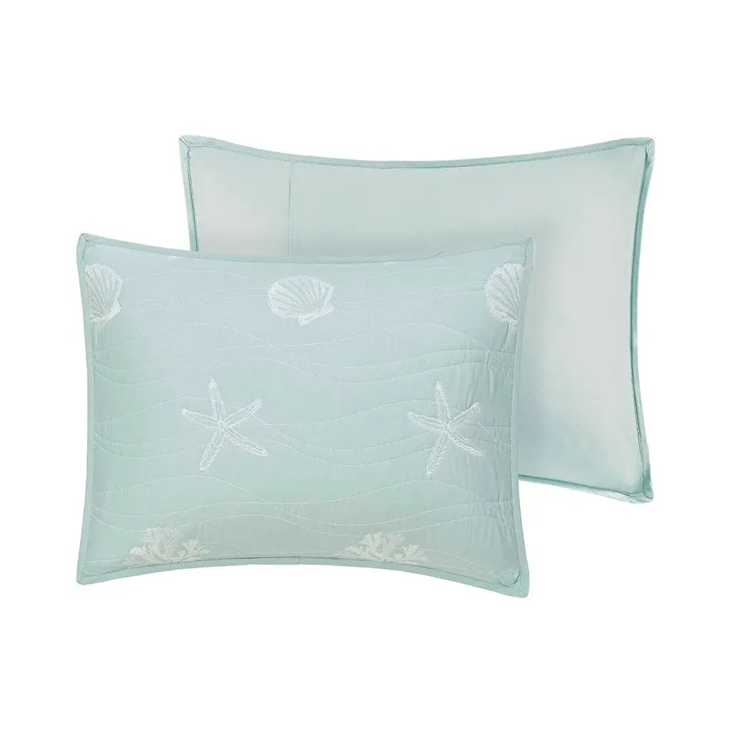 4 Piece Cotton Reversible Embroidered Quilt Set with Throw Pillow Aqua King/Cal King by HouseOfZazla